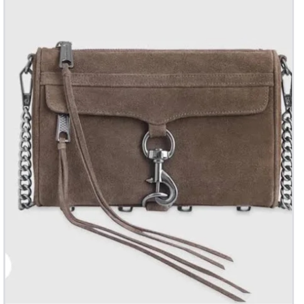 Rebecca Minkoff Mini M.A.C. Crossbody bag in grey suede with gunmetal hardware